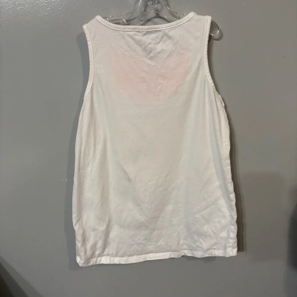 OshKosh Bgosh White Sleeveless Tank Top Bright Pink Embroidery (Girls 12)‎